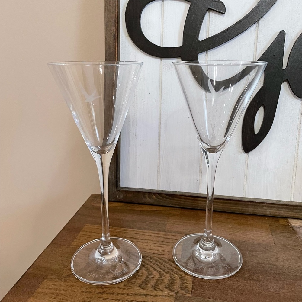Grey Goose Martini Glasses Etched and Signed- Set of 2